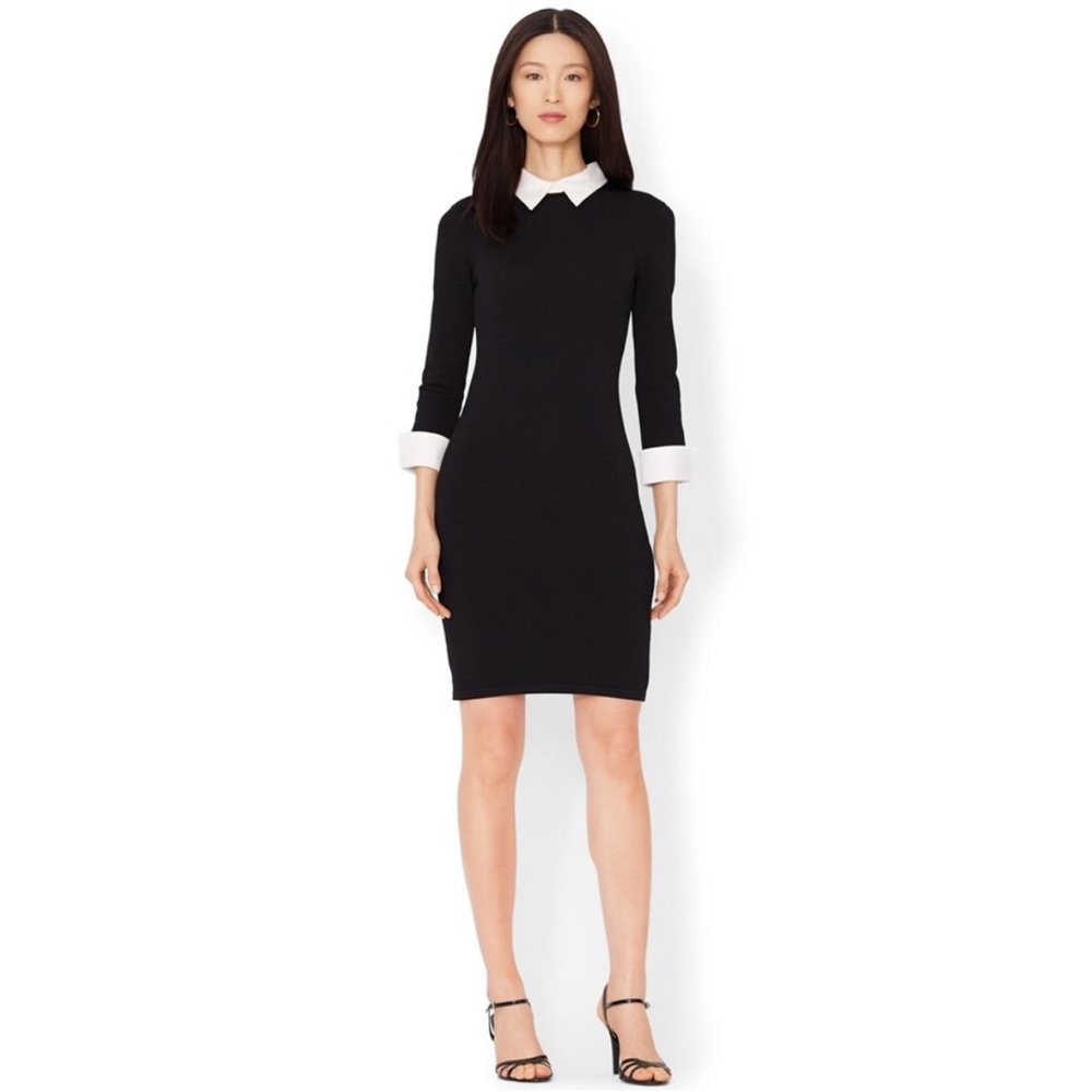 Ralph Lauren Black Midi Dress with White Collar and Cuffs